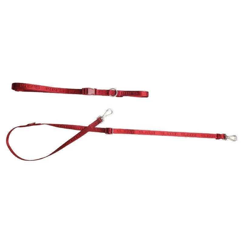 Cherry Red Lulu's from Cali hands-free leash and walking belt laid flat