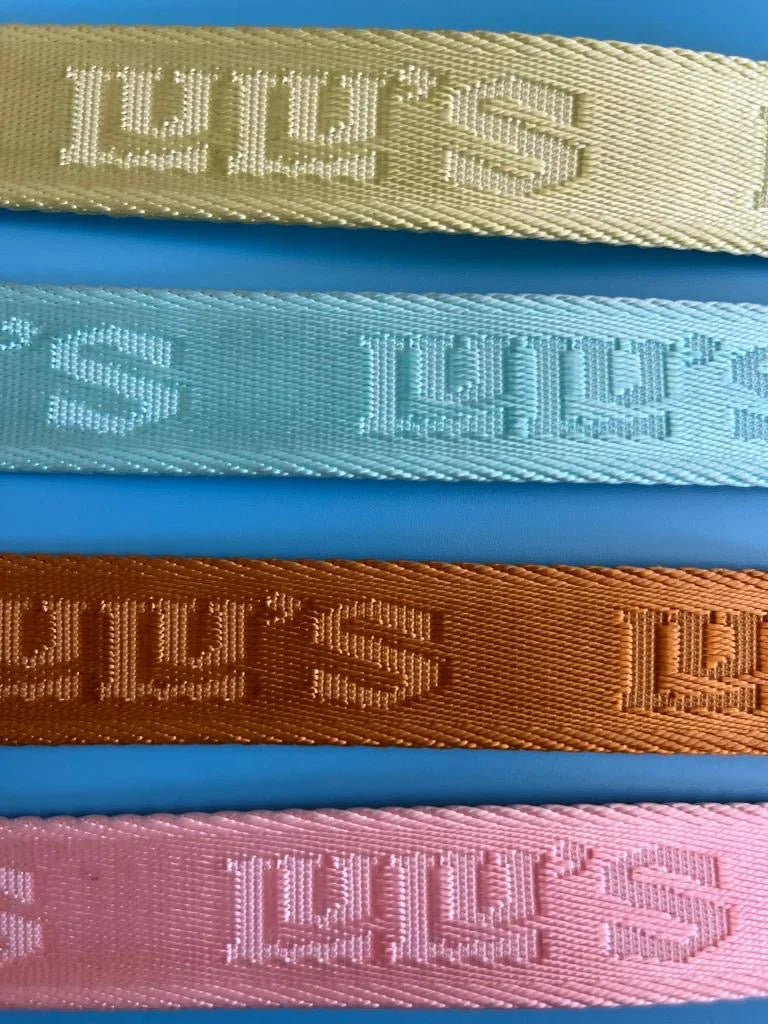 Lulu's from Cali woven leash webbing in Matcha Green, Cali Blue, Sand Orange and Blush Pink