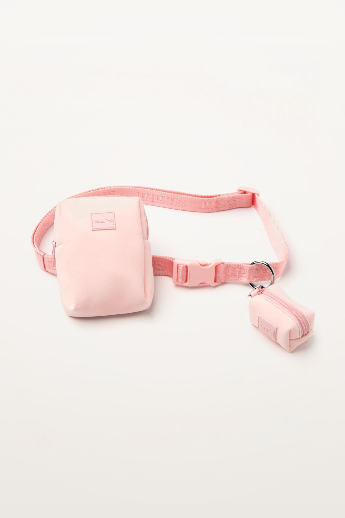 Blush Pink Lulu's from Cali walking belt with pouch and waste bag holder, laid flat