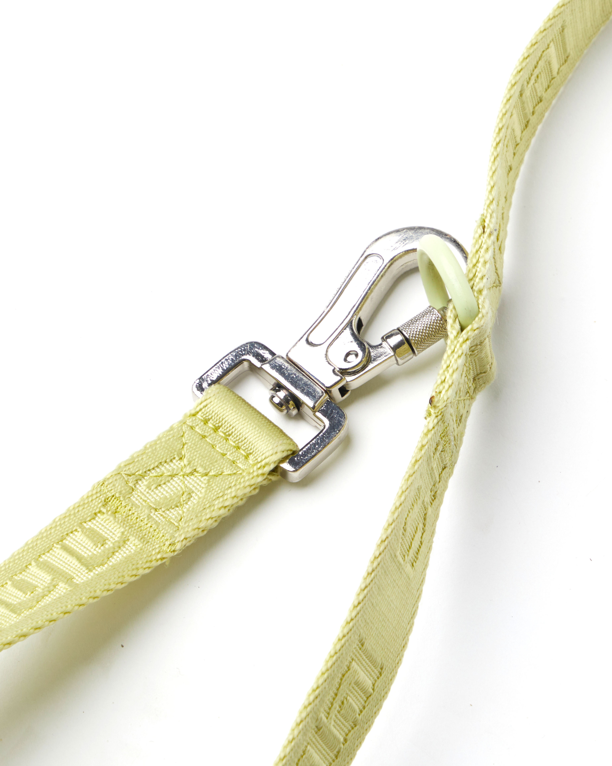 A close-up view of a Matcha G/reen Lulu's dog leash with a metal clip, showcasing the durable and secure attachment design.