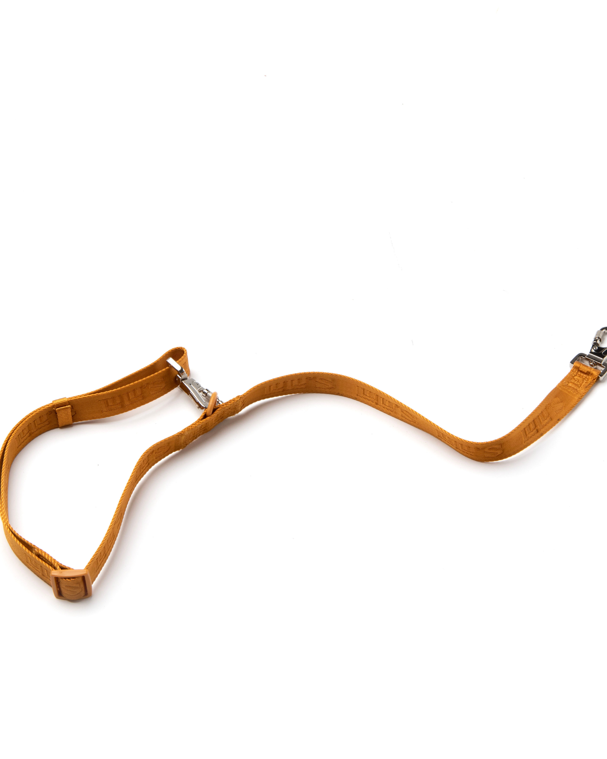 A Sand Orange Lulu's adjustable dog leash with metal clips on both ends, featuring a sleek and durable design.