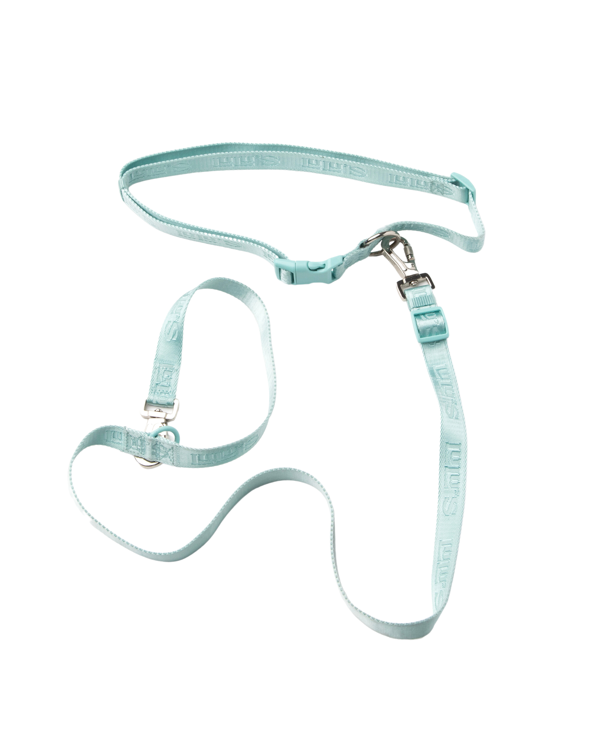 ali Blue adjustable dog leash with metal clips and the Lulu's logo imprinted on the straps