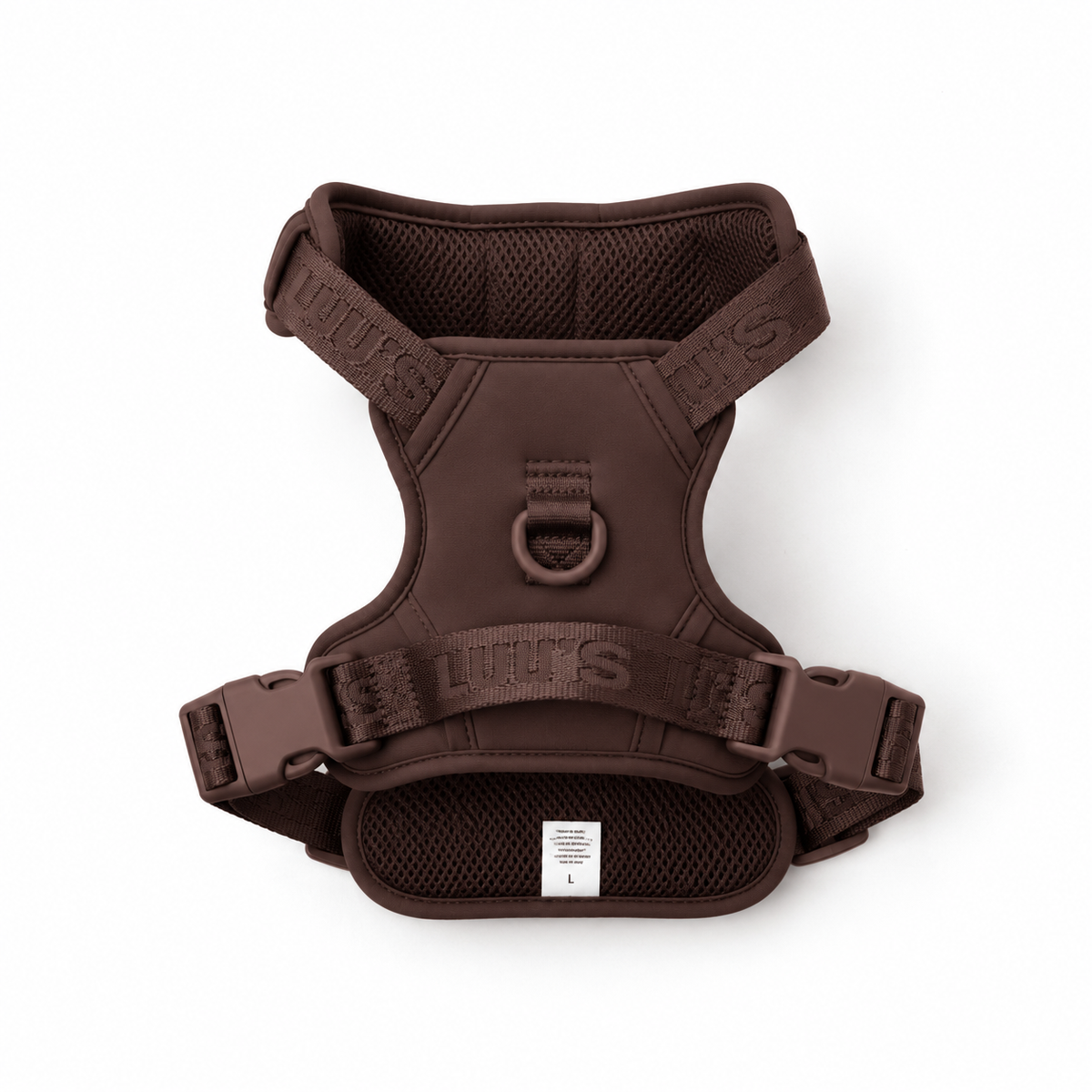 Espresso Brown Lulu’s from Cali adjustable dog harness, back view