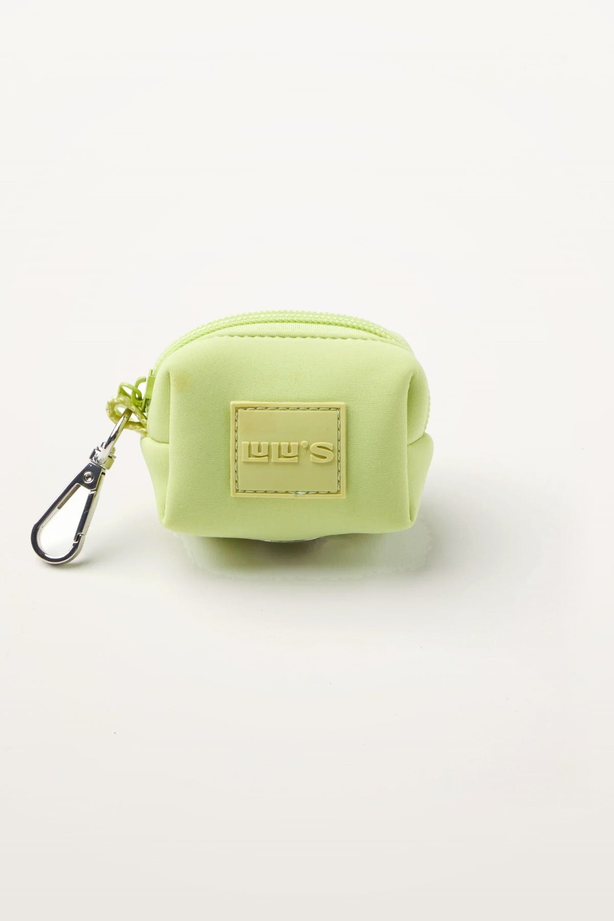 Matcha Green Lulu's from Cali waste bag holder with silver clip, front view