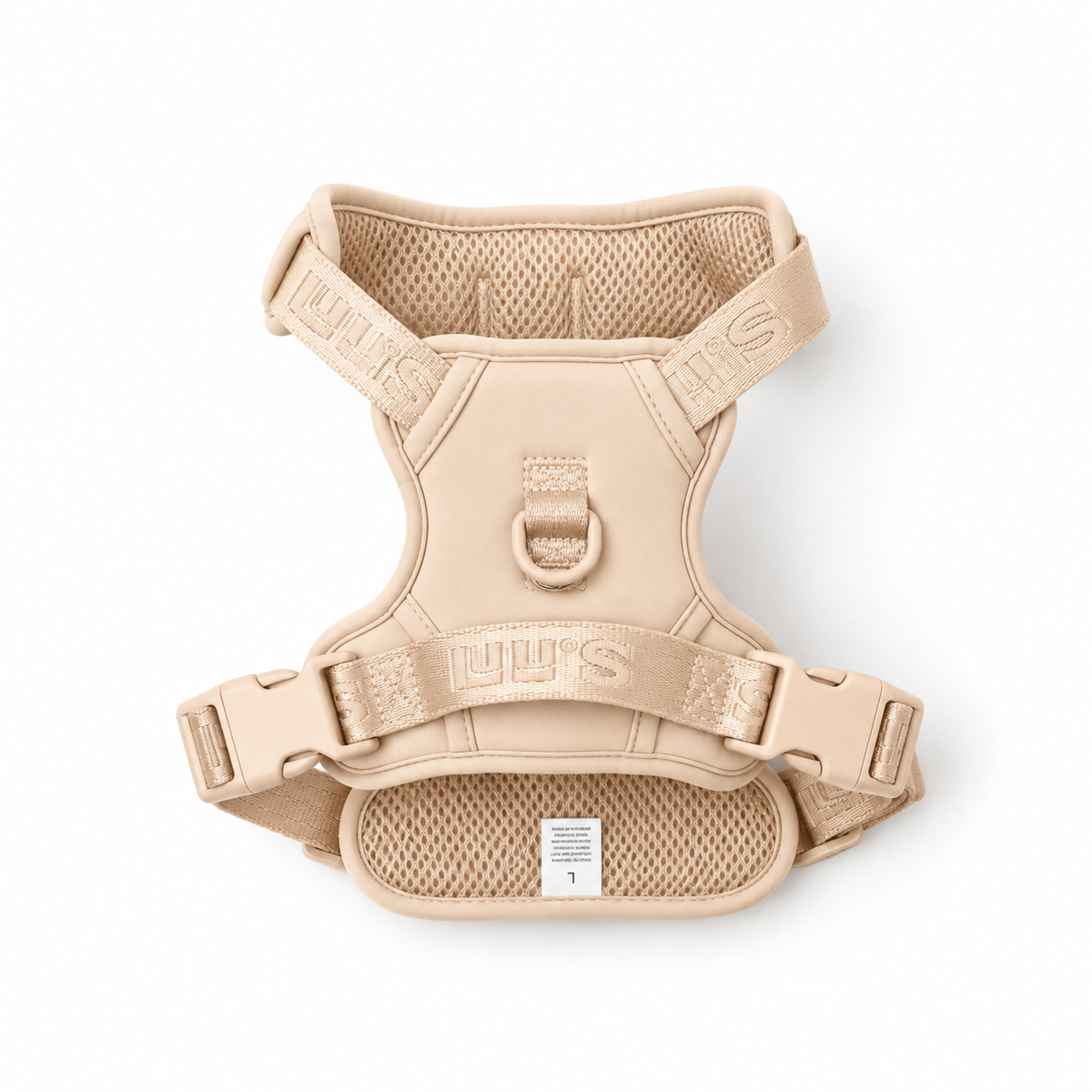 Oat Beige Lulu’s from Cali adjustable dog harness, back view