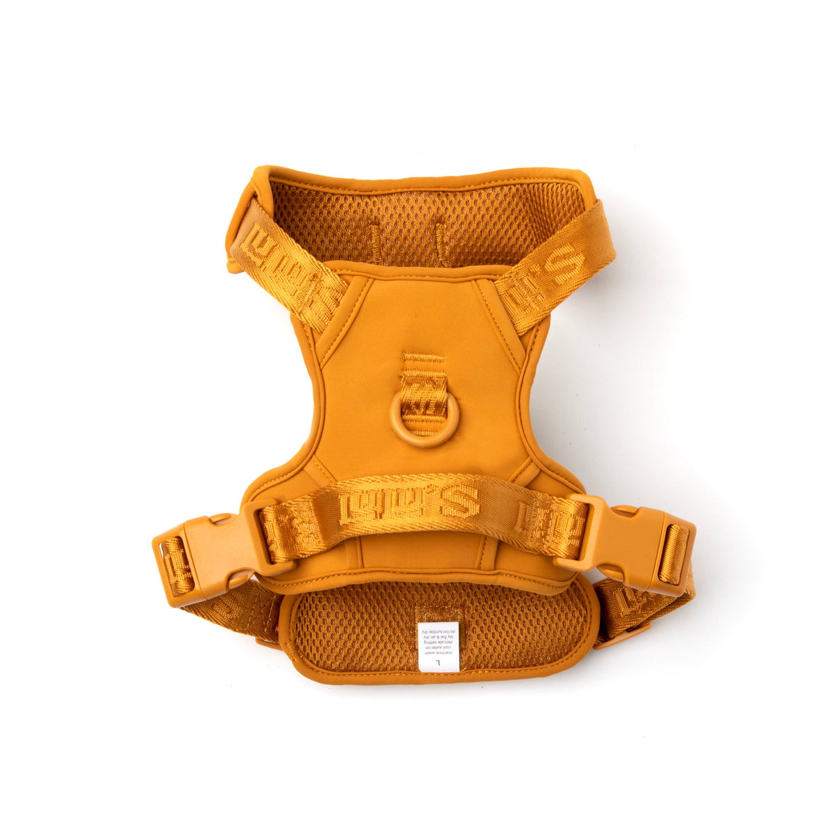 Sand Orange Lulu’s from Cali adjustable dog harness, back view